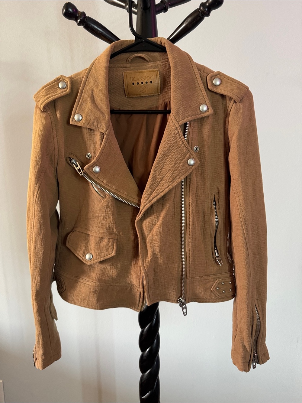 Blank NYC Camel Tan Moto Jacket with Silver Hardware